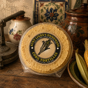 Pegatina Redonda Tortillas de Maíz Caseras Plantilla Kraft Color