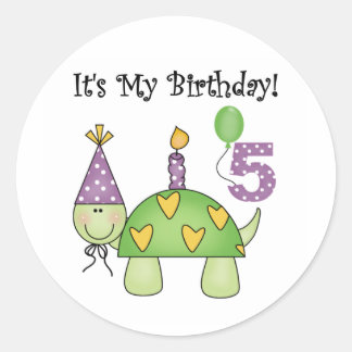 Pegatina Redonda Tortuga 5 camisetas de cumpleaños y regalos