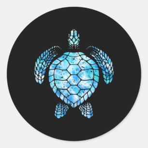 Pegatina Redonda Tortuga acuarela Tie Dye Sea Ocean Save Planet Ea