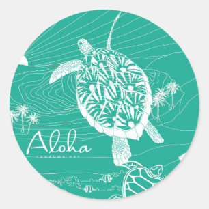 Pegatina Redonda Tortuga Aloha Blue Hawaii
