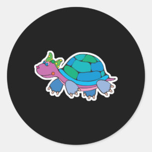 Pegatina Redonda tortuga bebé colorida adorable