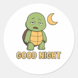 Pegatina Redonda Tortuga cansada diciendo Buenas Noches