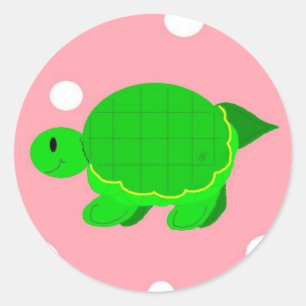 Pegatina Redonda Tortuga Caprichosa Lunares Rosados