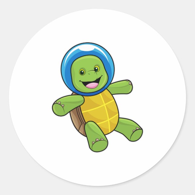 Pegatina Redonda Tortuga como astronauta con bola de vidrio (Anverso)