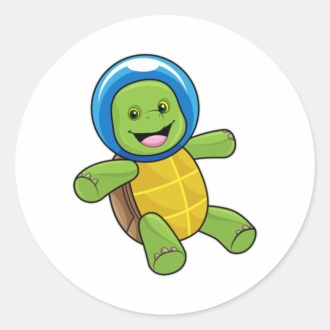 Pegatina Redonda Tortuga como astronauta con bola de vidrio (Anverso)