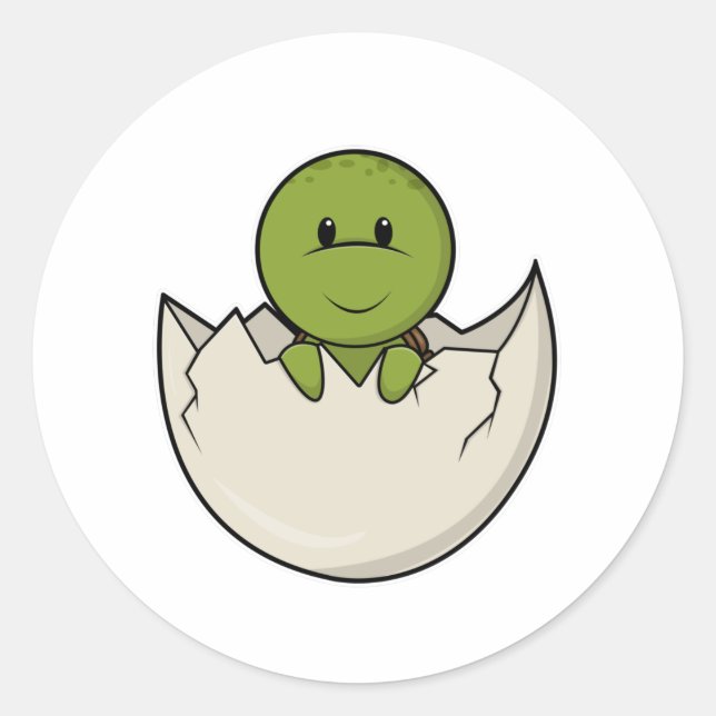 Pegatina Redonda Tortuga como bebé con caparazón de huevo (Anverso)