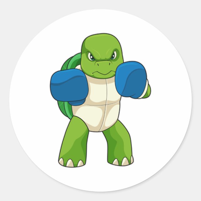 Pegatina Redonda Tortuga como boxeador con guantes de boxeo (Anverso)