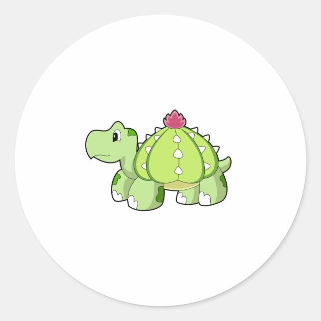 Pegatina Redonda Tortuga como cactus (Anverso)