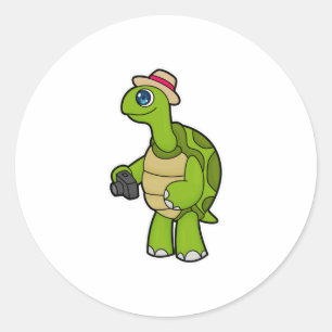 Pegatina Redonda Tortuga como fotógrafo con cámara