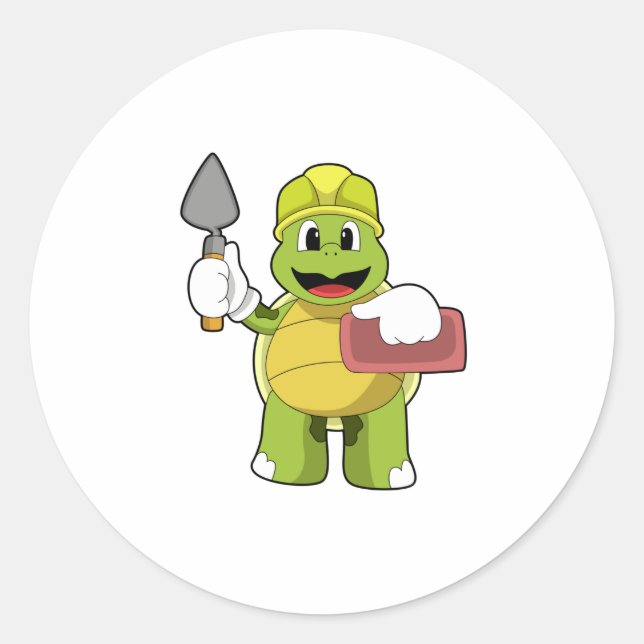 Pegatina Redonda Tortuga como masón con piedra (Anverso)