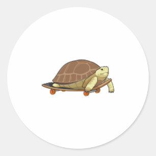 Pegatina Redonda Tortuga como patinador con patineta