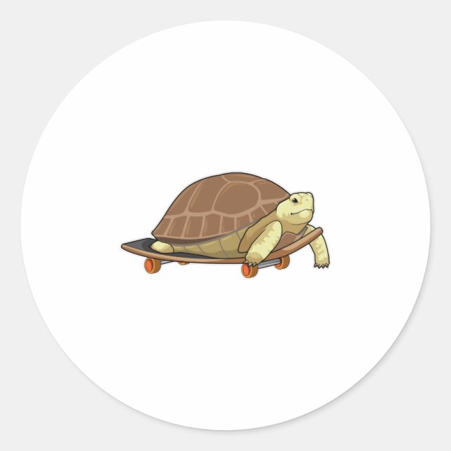 Pegatina Redonda Tortuga como patinador con patineta (Anverso)