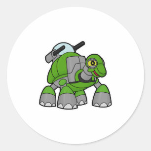 Pegatina Redonda Tortuga como robot con cañones