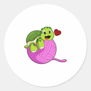 Pegatina Redonda Tortuga con bola de lana