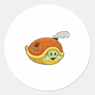 Pegatina Redonda Tortuga con caparazón como casa