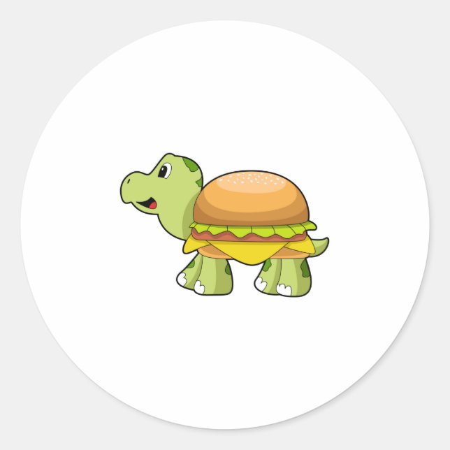 Pegatina Redonda Tortuga con caparazón como hamburguesa. PNG (Anverso)