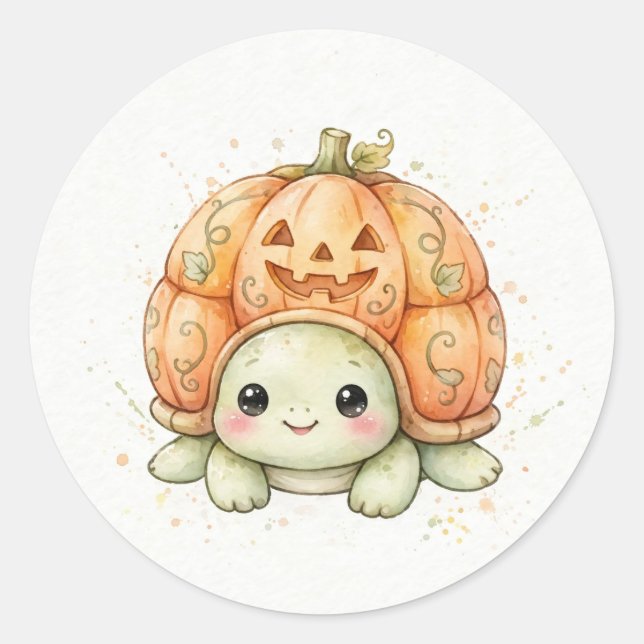 Pegatina Redonda Tortuga con caparazón de Jack-O'-Lantern (Anverso)