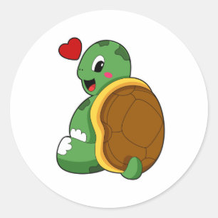 Pegatina Redonda Tortuga con corazón