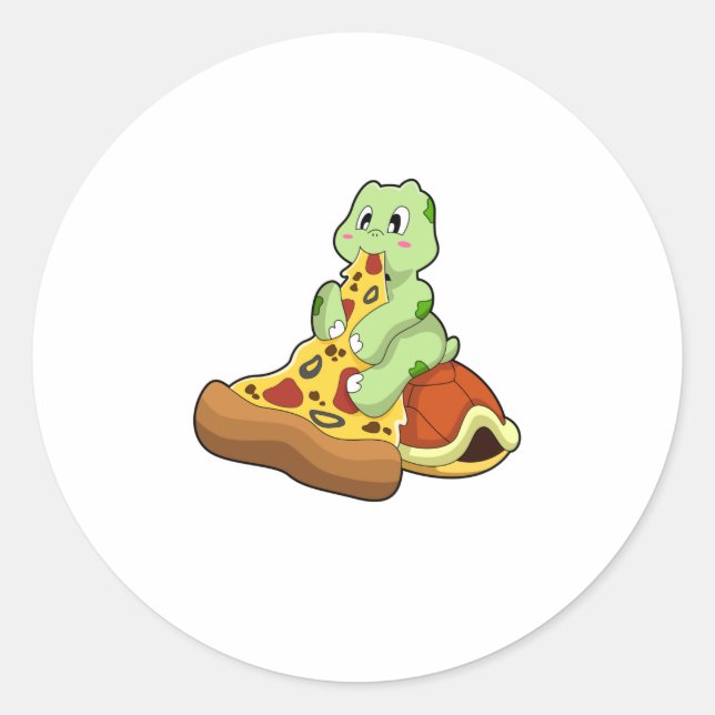Pegatina Redonda Tortuga con pizza (Anverso)