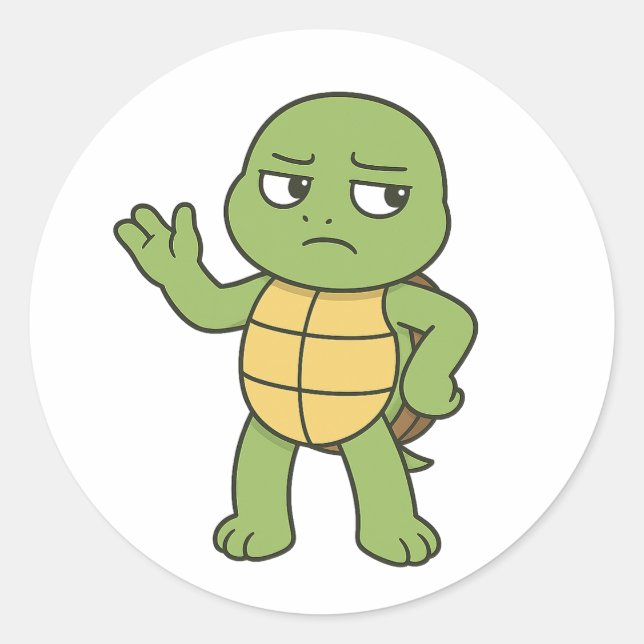 Pegatina Redonda Tortuga confundida (Anverso)