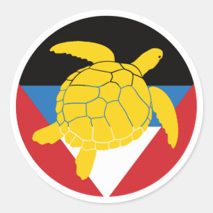 Pegatina Redonda Tortuga de Antigua y Barbuda Antiguo Barbudan