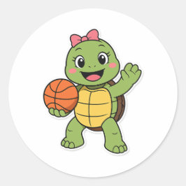 Pegatina Redonda Tortuga de baloncesto