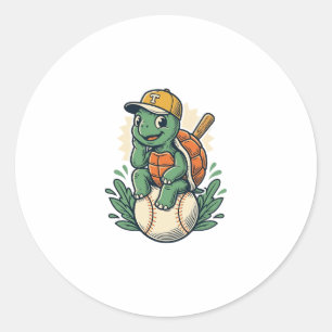 Pegatina Redonda Tortuga de béisbol grabado vintage diseño gráfico_