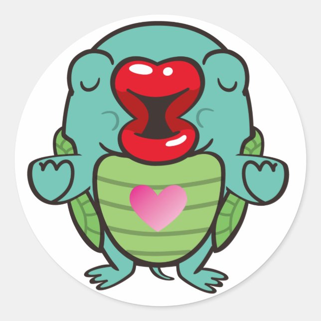 Pegatina Redonda tortuga de besos (Anverso)