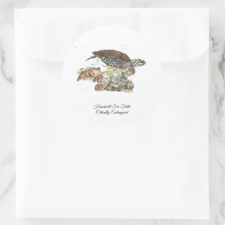 Pegatina Redonda Tortuga de Hawksbill Pintada A Mano