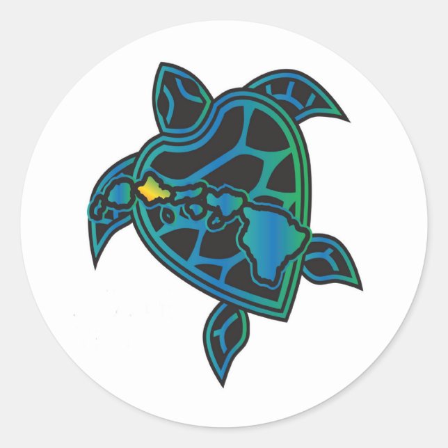 Pegatina Redonda Tortuga de las Islas Hawaii (Anverso)