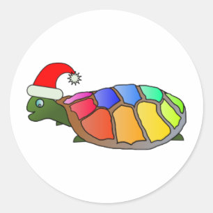 Pegatina Redonda tortuga de Navidad