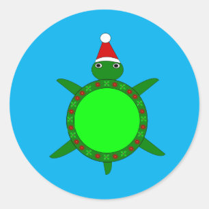 Pegatina Redonda Tortuga de Navidades cortos con caparazón de flore