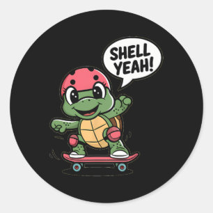 Pegatina Redonda ¡Tortuga de patinaje genial Shell Yeah!