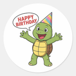 Pegatina Redonda Tortuga deseándote Feliz Cumpleaños 