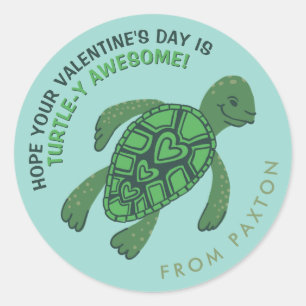 Pegatina Redonda Tortuga dulce San Valentín