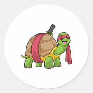 Pegatina Redonda Tortuga en artes marciales con espada