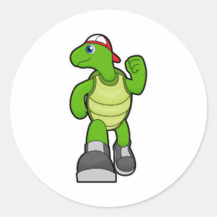 Pegatina Redonda Tortuga en marcha con tapón