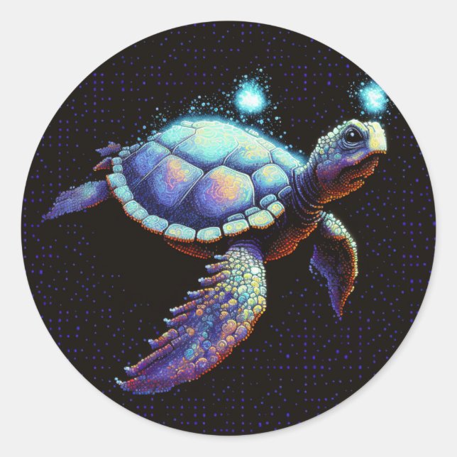 Pegatina Redonda Tortuga espacial (Anverso)