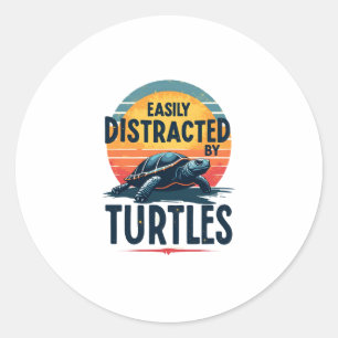 Pegatina Redonda Tortuga Fácilmente Distrada Por Tortugas Mar Vinta