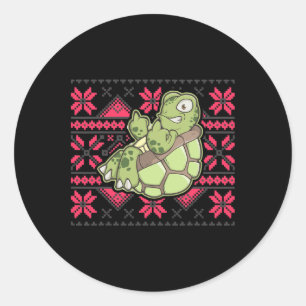 Pegatina Redonda Tortuga fea de Navidad dedo medio divertido sarcas