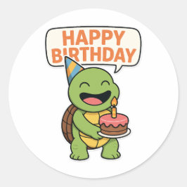 Pegatina Redonda Tortuga Feliz Cumpleaños 