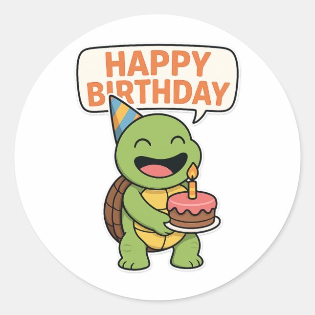 Pegatina Redonda Tortuga Feliz Cumpleaños  (Anverso)