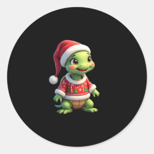 Pegatina Redonda Tortuga Jersey Feo Sombrero de Santa Navidad Camis