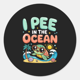Pegatina Redonda Tortuga kawaii de playa sarcástica divertida niños