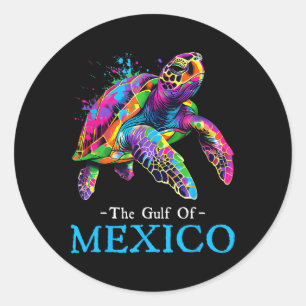 Pegatina Redonda Tortuga Marina El Golfo De México Para Siempre El
