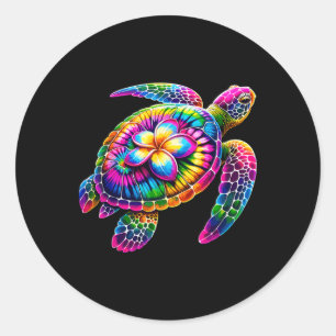 Pegatina Redonda Tortuga marina hawaiana Tie-dye Vacaciones en Hawa