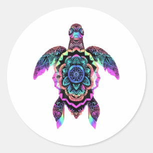 Pegatina Redonda Tortuga marina Mandala Sea Ocean Animal Artwork Bo