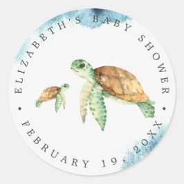 Pegatina Redonda Tortuga marina | Ocean Baby Shower Favor