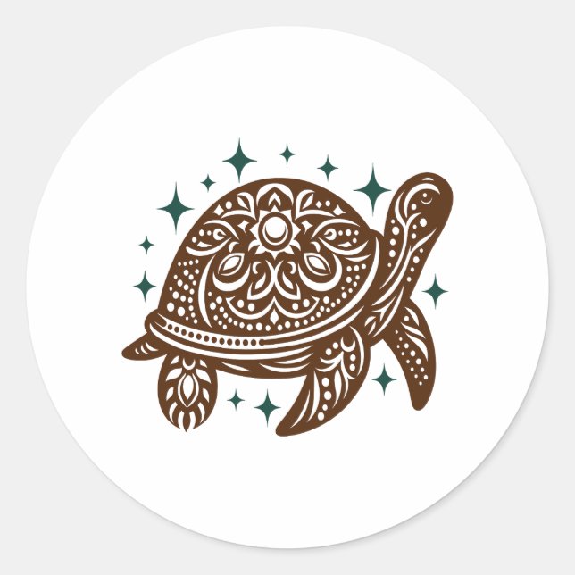 Pegatina Redonda Tortuga marina ornamental (Anverso)