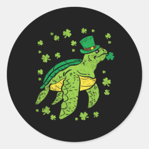 Pegatina Redonda Tortuga marina Shamrock St Patricks Day Leprechaun